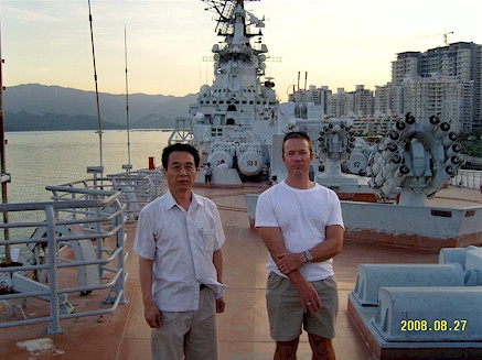 Mark Wingate and SG Kim on board the aircraft carrier Minsk.